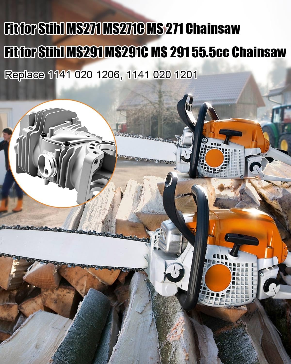 Cylinder Piston Kit 47mm Big Bore Fit for Stihl MS291 MS291C MS 291 MS271 MS271C MS 271 Chainsaw Replace 1141 020 1206, 1141 020 1201