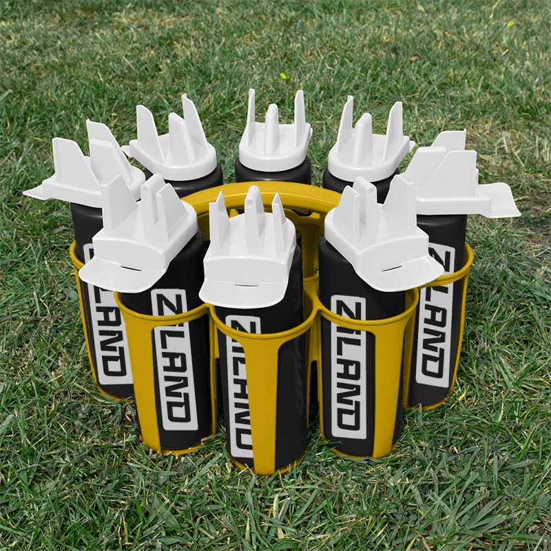 Ziland Hybrid Water Bottle Set • 8 x 1 Litre Easy Squeeze Bottles and 1 x Carrier • Perfect for Sports Teams • Hygienic as there is no mouth contact with the nozzle (Black/White - Yellow Carrier)
