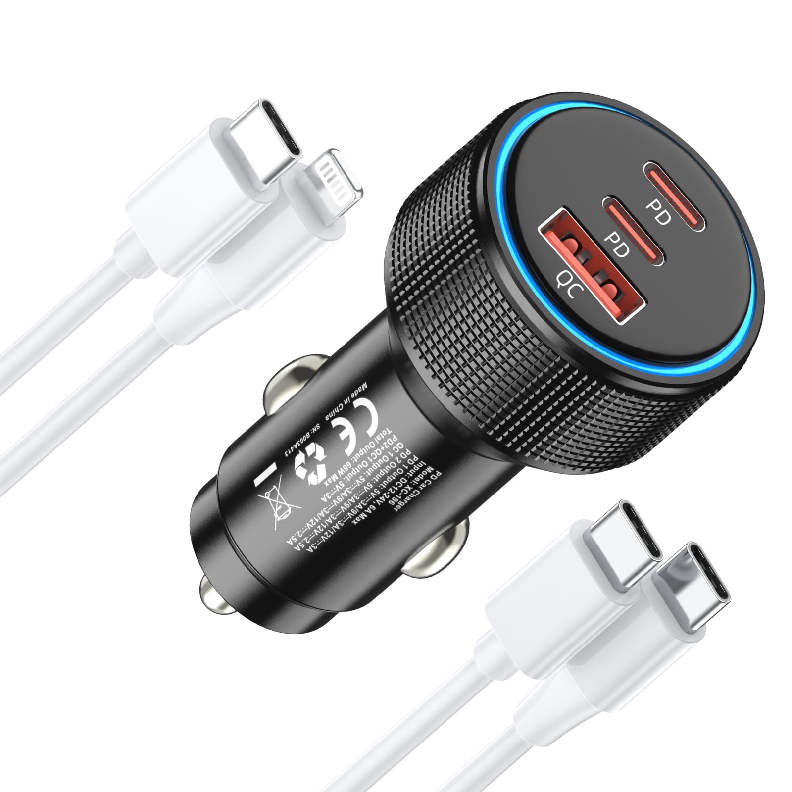 Dual Usb Pixel 3a Car Charger USB C Car Charger, 3-Port 66W Dual USB-C