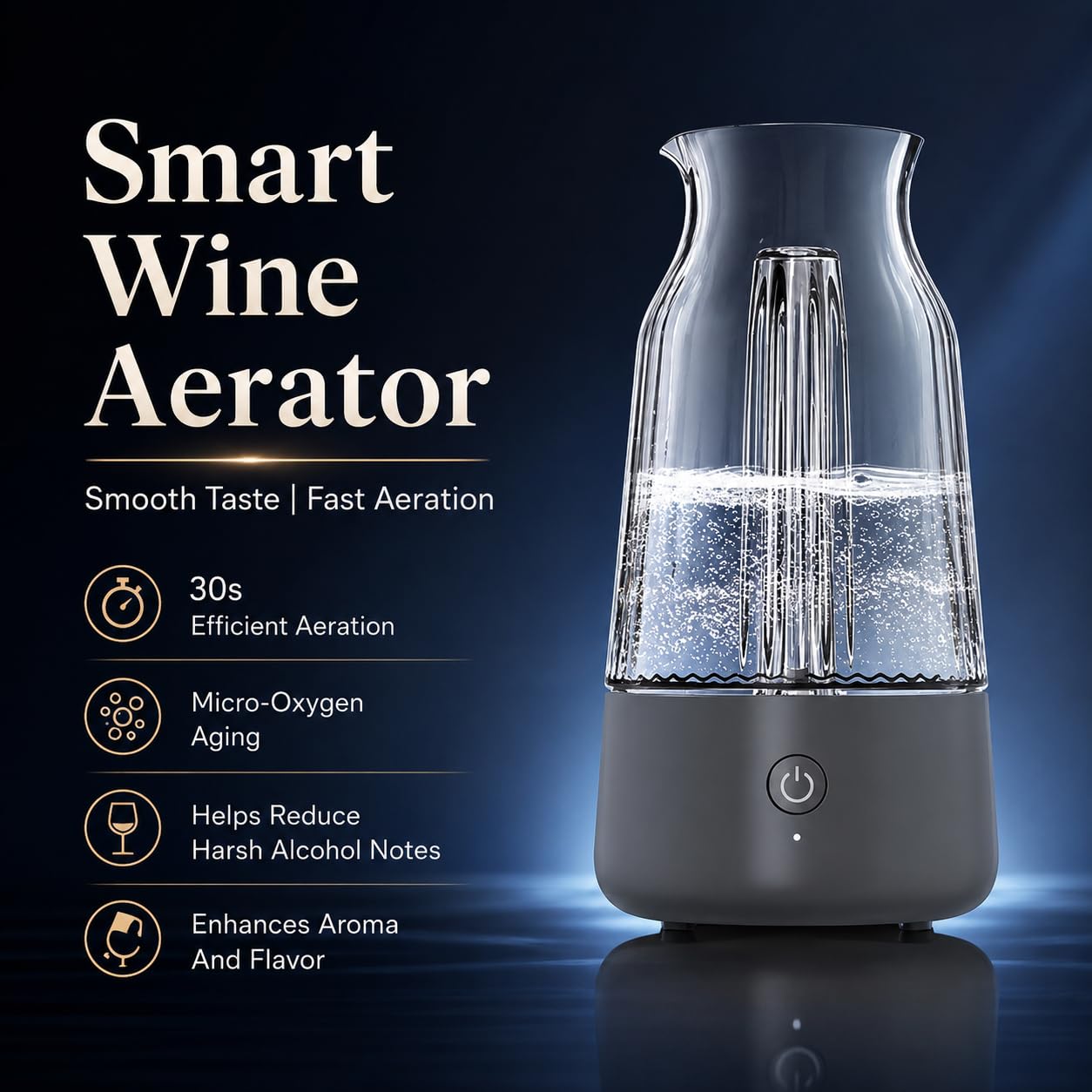Aireador eléctrico de vino, vertedor de vino con un solo clic para vino tinto y whisky, funcionamiento rápido de 30 segundos, incluye bolsa de almacenamiento