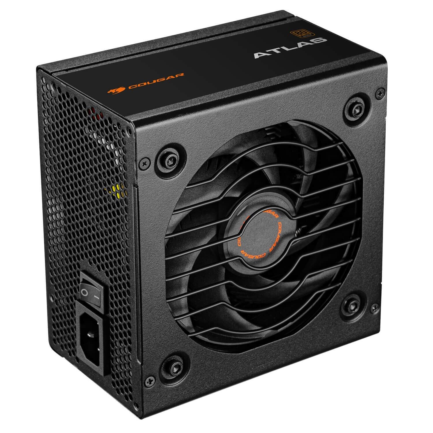 Cougar Zasilacz ATX Atlas 550 W, zasilacz z certyfikatem 80 Plus, niemodułowy, całkowita moc 550 W, ultra trwałe japońskie kondensatory czuwania 105°, cichy wentylator 120 mm - czarny