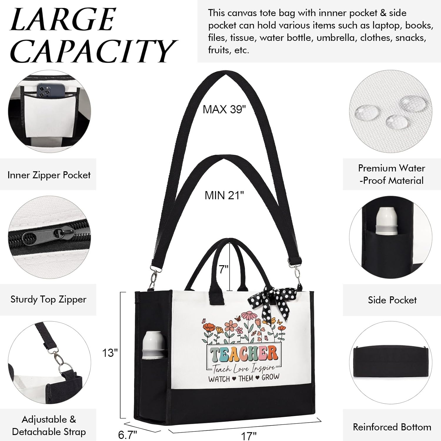 MAYICIVO Best Teacher Christmas Appreciation Gifts for Women, End of Year Teacher Gifts from Student, Funny Retirement Birthday Thank You Gift Set for Daycare Teachers Canvas Tote Bag & Makeup Bag - Image 6