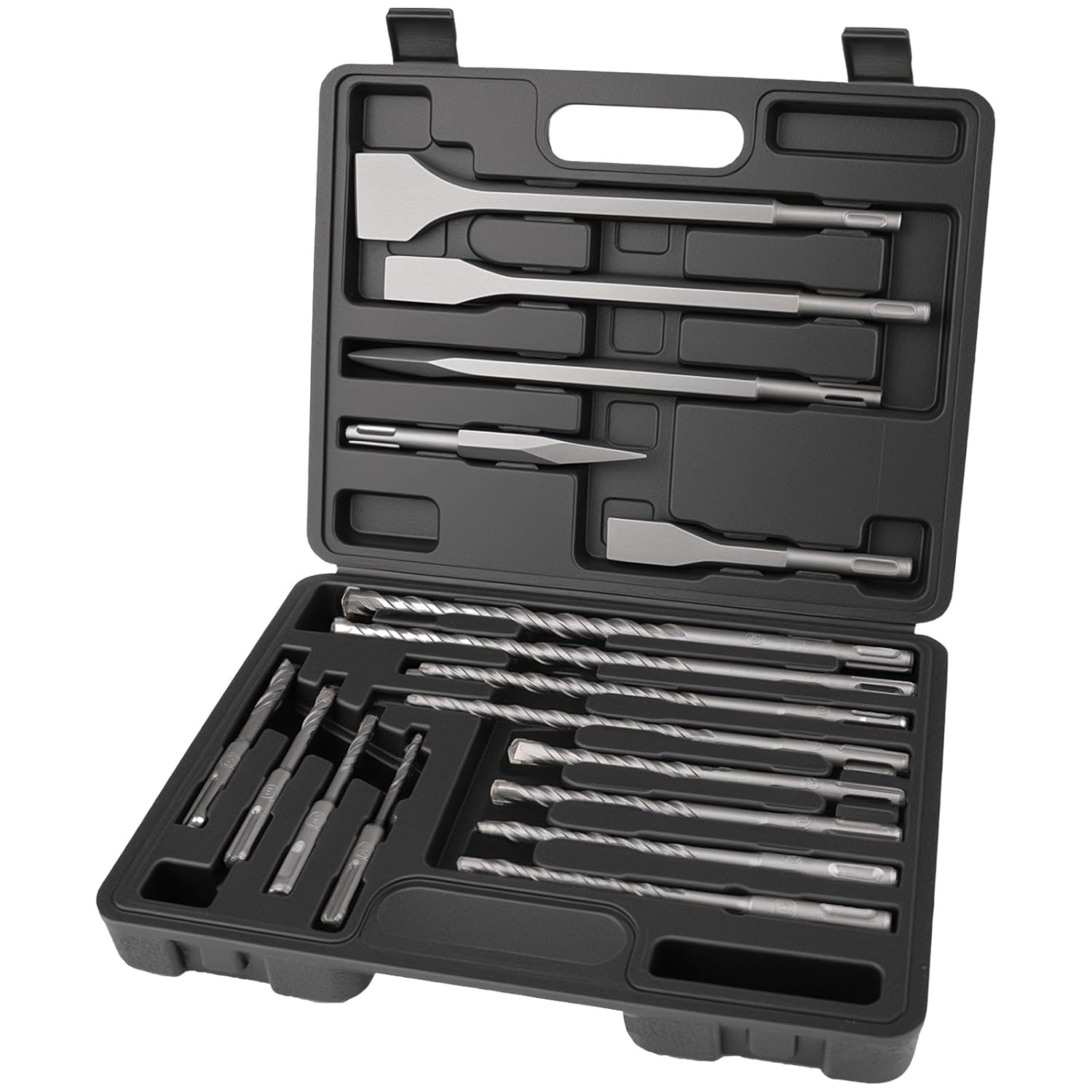 17 PCS Rotary Hammer Drill Bits and Chisel Set, SDS Plus Bits with YG8C Carbide Tips, Heavy-Duty SDS Drill Bit Set for Concrete and Masonry in Sturdye Carrying Case