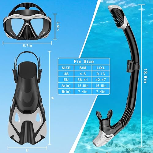 Miniatura 5 de Snorkeling Gear for Adults, Mask Fin Snorkel Set, Dry Top Snorkel Mask, Panoramic View Anti-Leak Anti-Fog 3 in 1 Snorkeling Kit Travel Diving