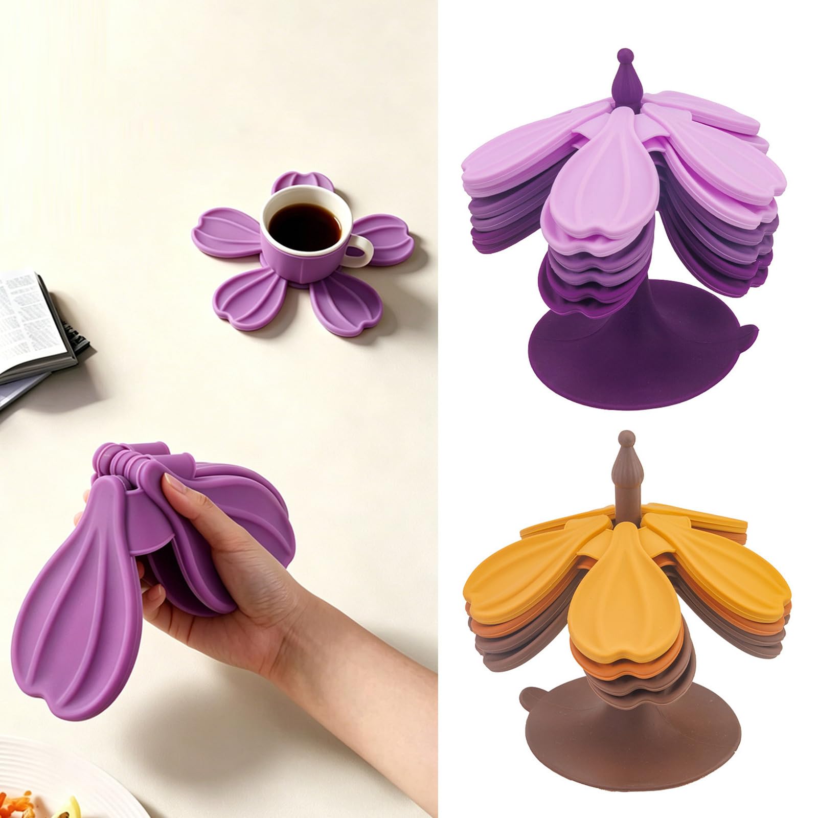 Juego de salvamanteles de Silicona, Almohadillas Plegables en Forma de Flor con Soporte Central para Cuidado Diario del Calor de la en mostradores de Cocina
