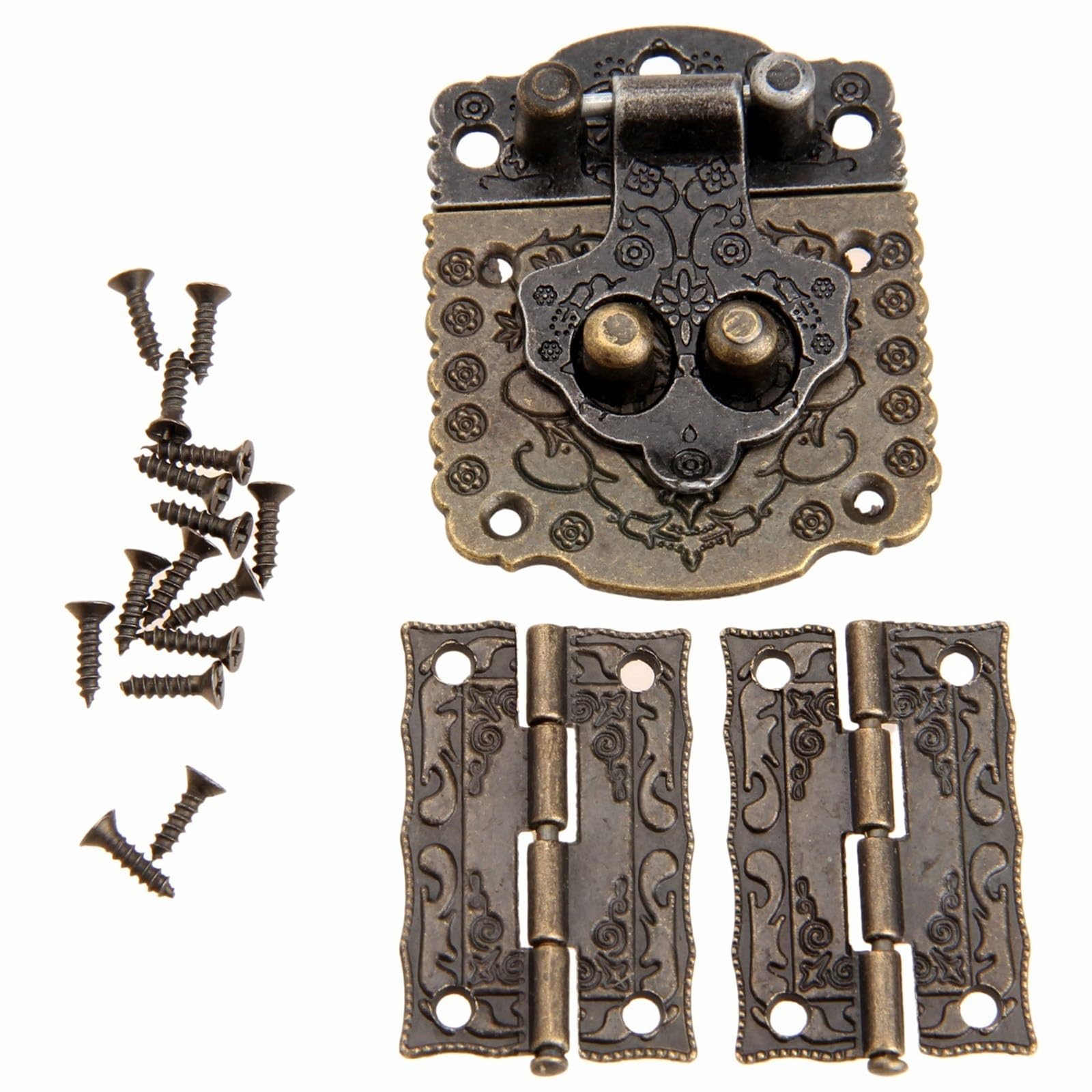Shundeed One Color 2Pcs Antique Bronze Furniture Wooden Box Hinge + 1Pcs Brass Hardware Antique Bronze Wooden Box Cabinet Toggle Latch Hasp.