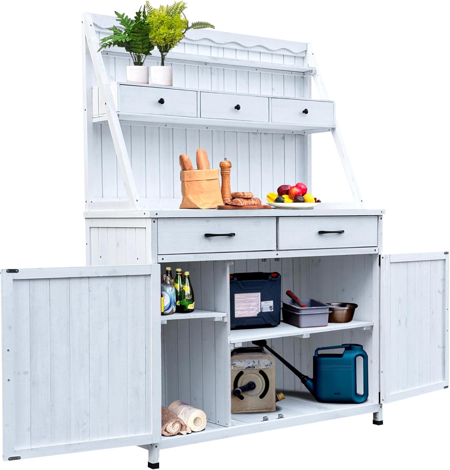 【LuckyNote】 Outdoor Potting Bench Table, Tableside Cabinet Tool Cabinet,Wooden Gardening Table Tabletop and Storage Cabinet, Planting Table Garden Work Bench for Garden, Patio, Greenhouse，2 parcels
