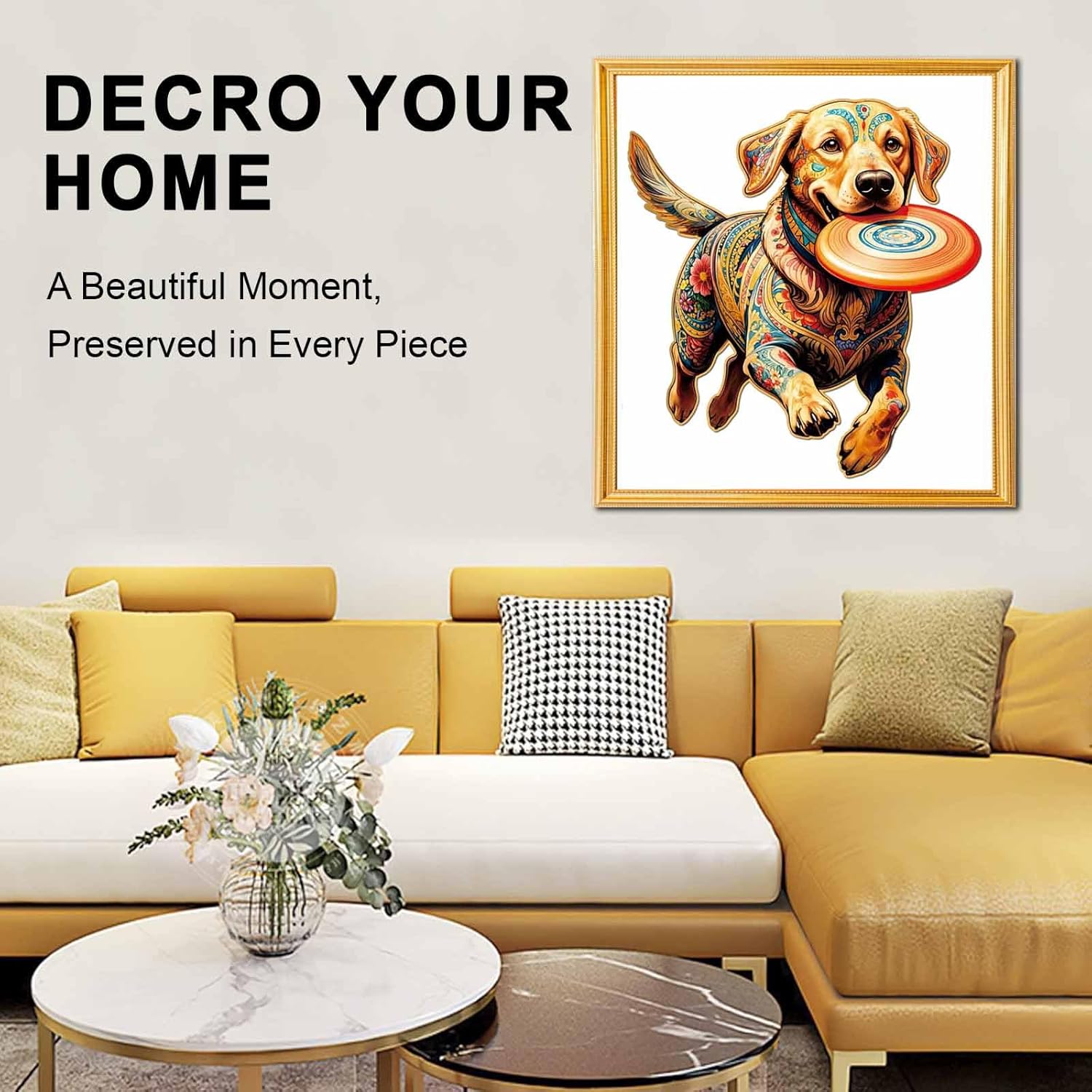Wooden Puzzle for Adults, Dog with Frisbee Wooden Jigsaw Puzzle 200 Piece, Unique Animal Shaped Wooden Cut Puzzles, Fun Challenging Labrador Retriever Puzzles for Adults Family Game 10.3 x 11 in