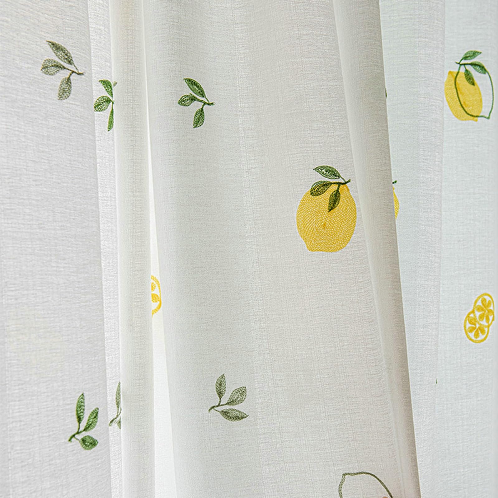 Epinki Lot de 2 Rideau Voilage Blanc Citron Polyester 86 x 214 cm Rideau Moderne Chambre à Oeillets