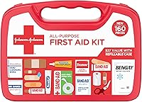 BAND-AID Brand 160-Piece Compact First Aid Kit: Portable Emergency Essentials for Cuts, Scrapes, Burns, Home, Car, Travel & Camping