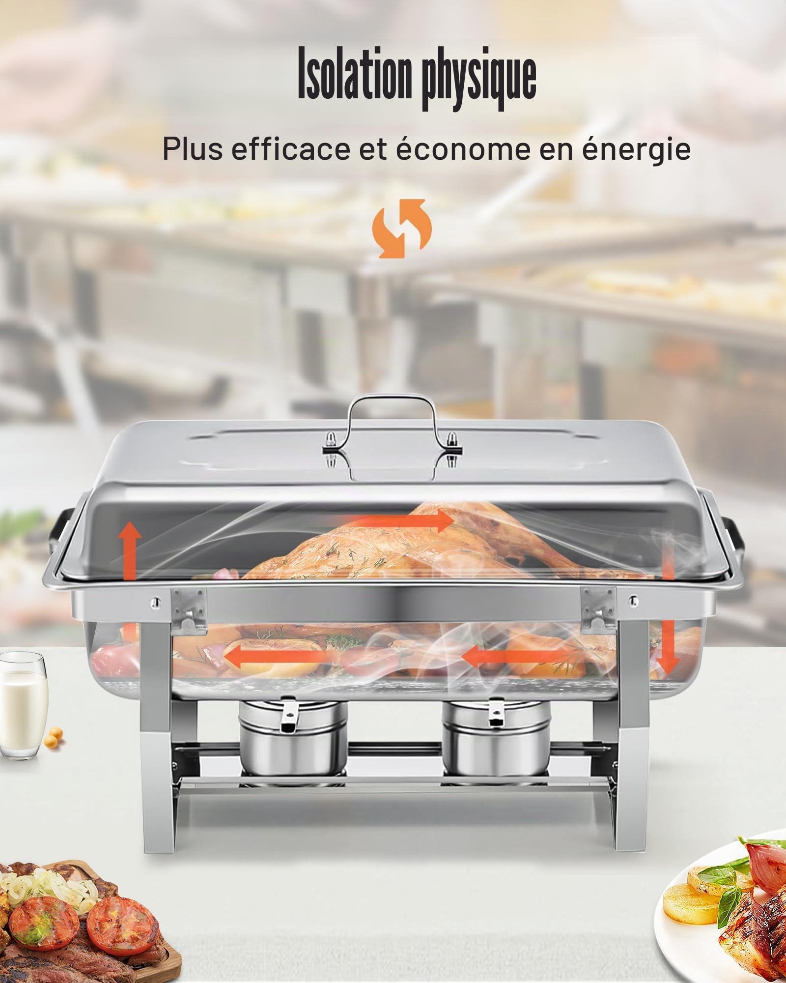 Chafing Dish Buffet 9L[Robuste et Durable], Lot de 2 récipients de Maintien au Chaud en Acier Inoxydable (Design à Bord roulé) Chauffe-Plats pour Traiteur, Buffet et fête - Silver Square
