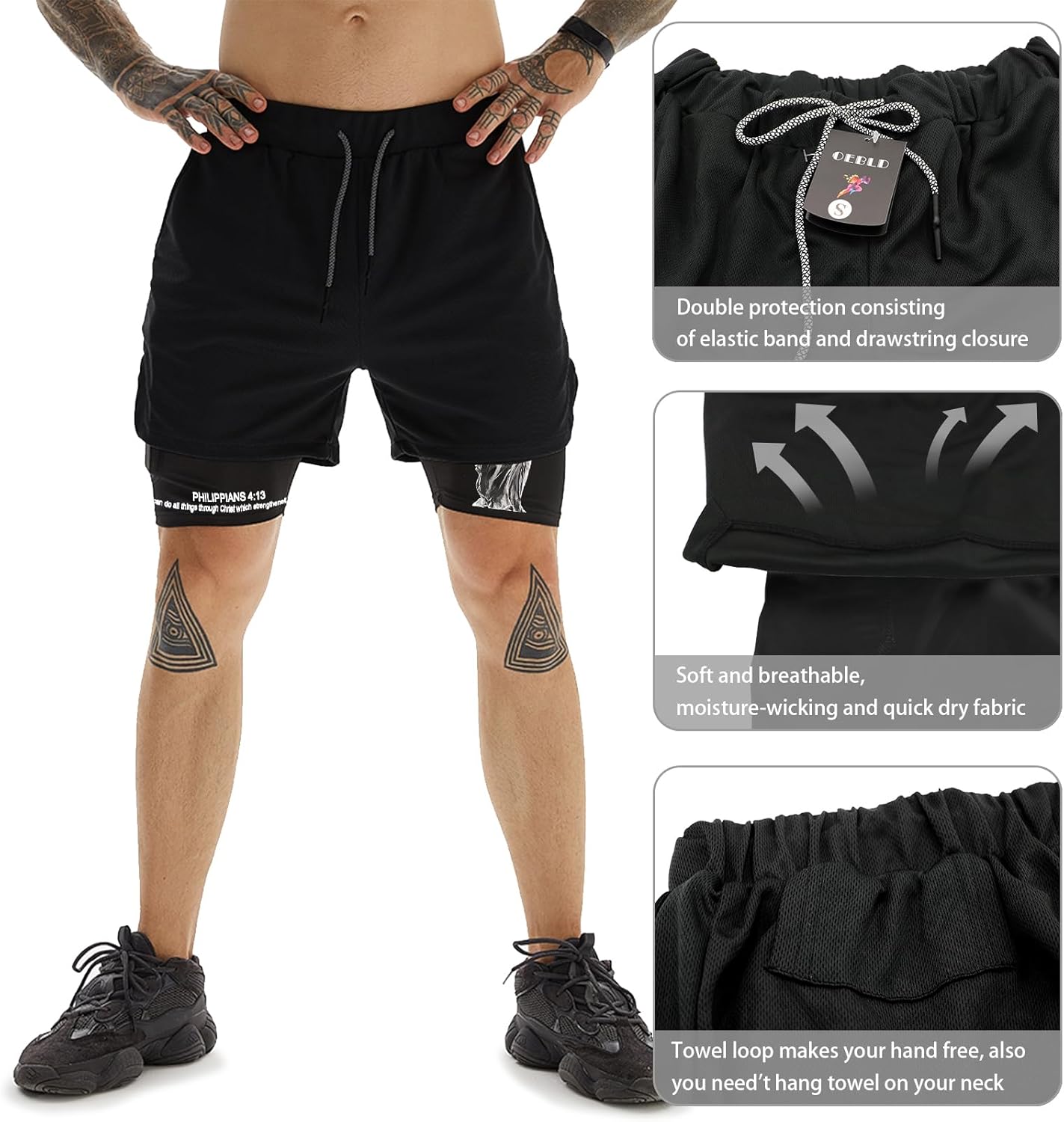 OEBLD Mens Athletic Shorts 2-in-1 Gym Workout Running 7'' Shorts with Towel Loop - Image 5