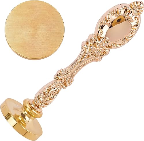 CRASPIRE Sello de cera en blanco de 1.181 in, cabeza redonda de latón extraíble con mango de metal vintage para sellar sobres, regalos, tarjetas,
