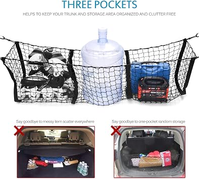 MICTUNING Cargo Net with Hooks, Van Three Pocket Trunk Net 47*11*12 inch