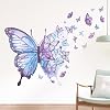 3 Pcs Butterflies Wall Stickers Purple Blue Butterflies Wall Decals Peel and Stick Watercolor Butterfly Art Wall Decor for Girls Women Living Room Bedroom Nursery Childrens Room