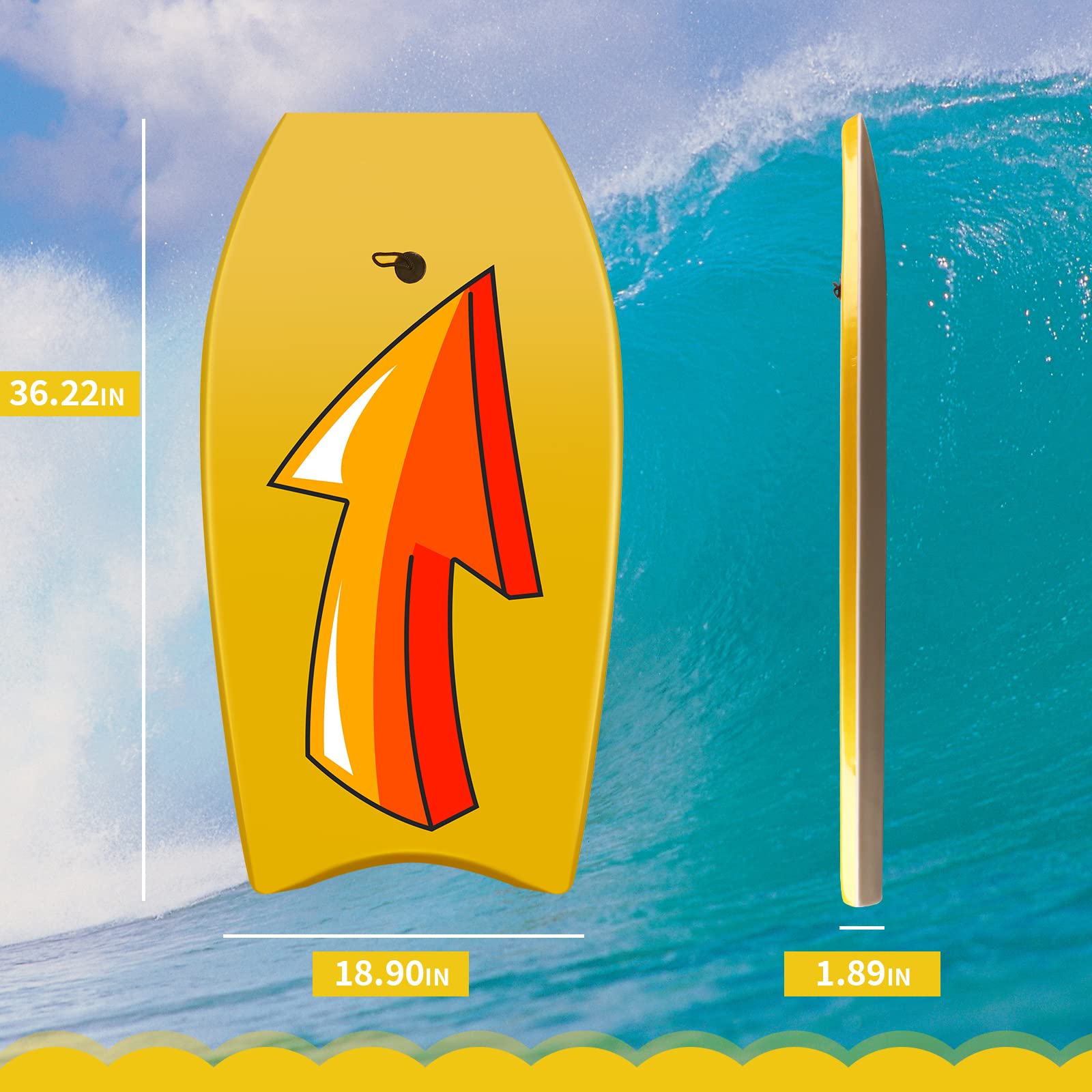Bodyboard 94cm Léger Pour Ados & Adultes - Noyau EPS, Laisse Pro Et Design Ergonomique