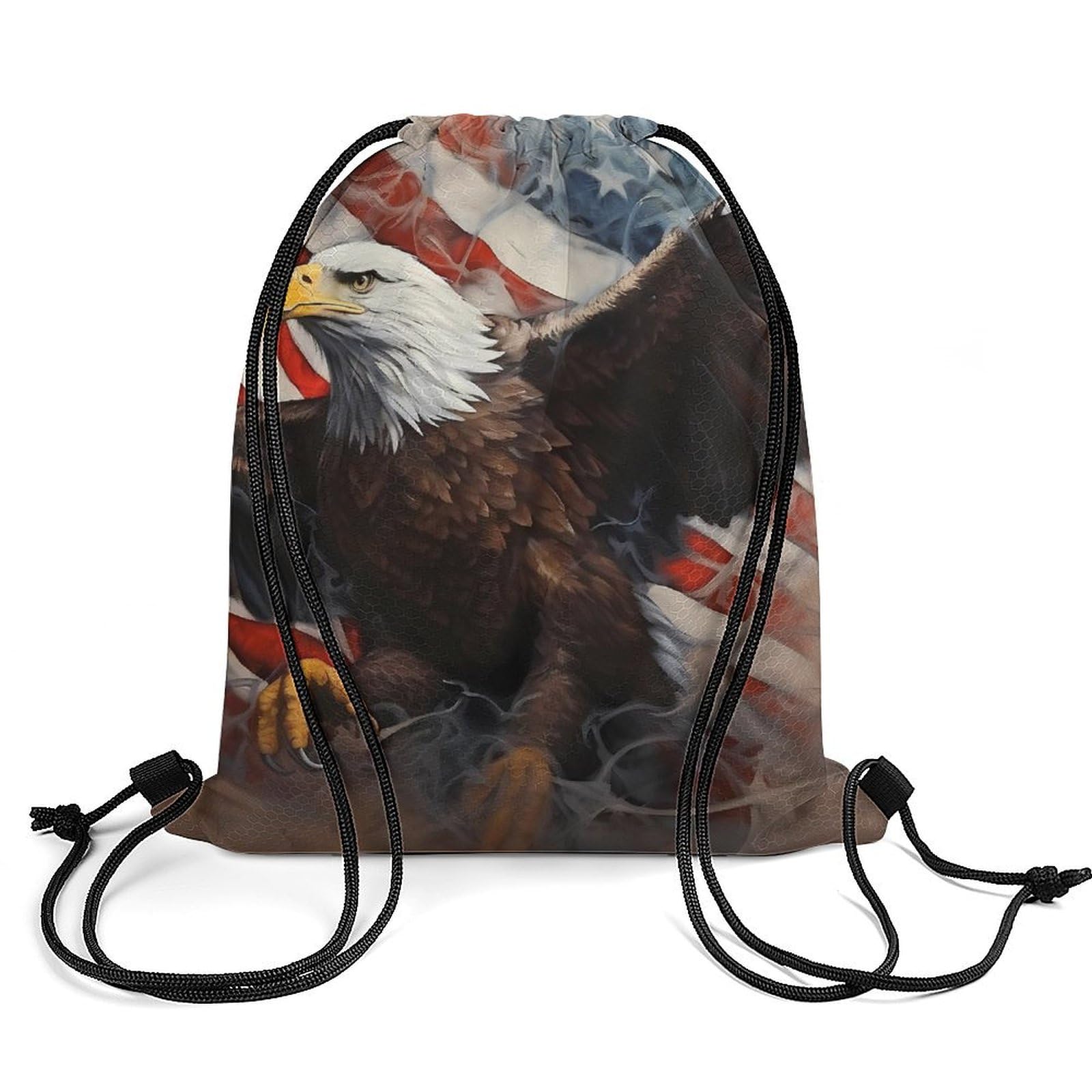Retro American Flag Bald Eagle Drawstring Backpack Durable Sport Gym Bags Daypack for Men Women 35 * 42cm