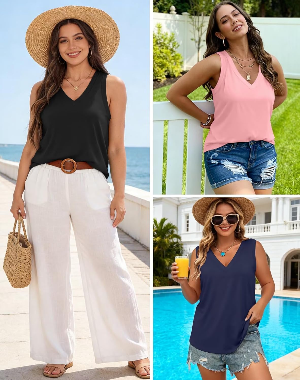 KKJ 3 Pack Womens Tank Tops 2026 Spring Summer Vacation Outfits V Neck Loose Sleeveless Blouse Casual Shirts Fashion Clothes - Image 5