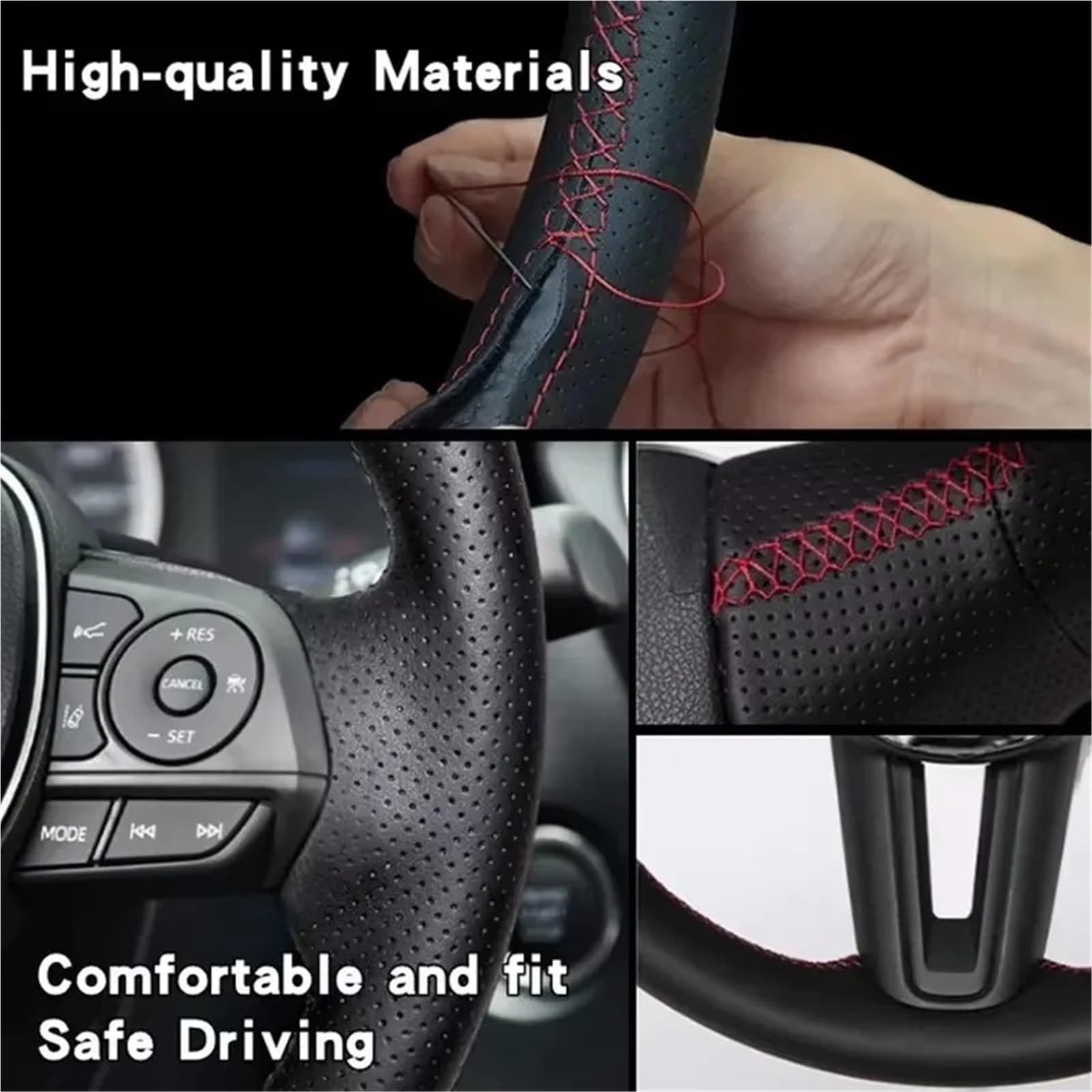 Funda para Volante De Coche para Toyota para Avalon para Camry para Crown para RAV4 2018-2022 Protector para Volante de Coche Cuero Genuino Blanco y Punto