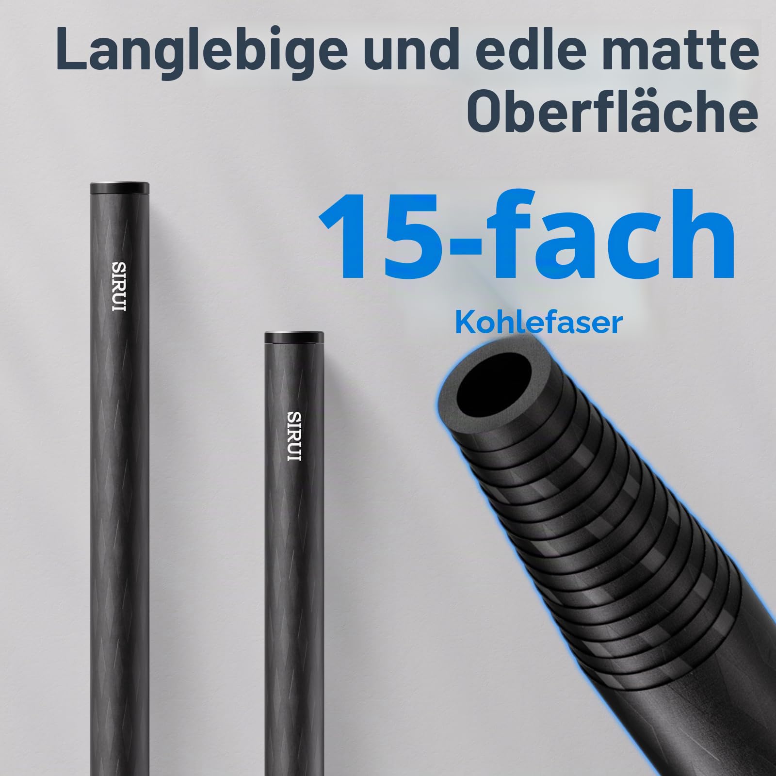 SIRUI 15mm Rod Kohlefaser Stange, universelle 20cm Kameraschienenstangen für 15mm Stangenschienen-Stützsystem, Follow Focus, AM-CR200, 2 Stück