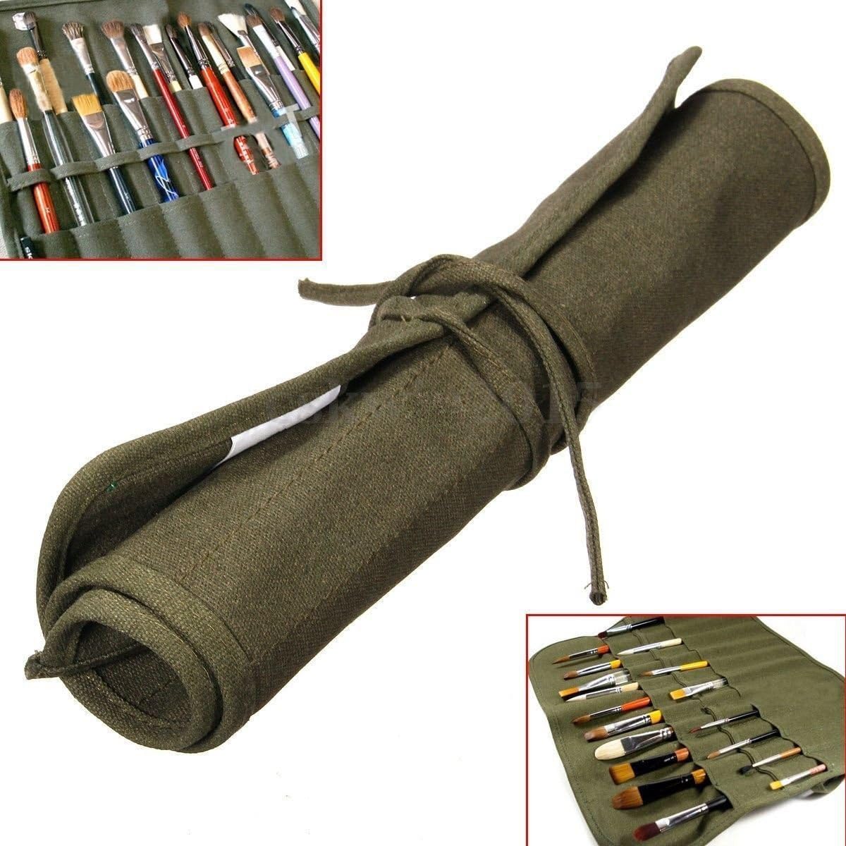 Thur amo Draw Pen Pouch 22 Slots, Artist Brush Roll Up Bag Watercolor Oil Brushes Holder Canvas Pouch