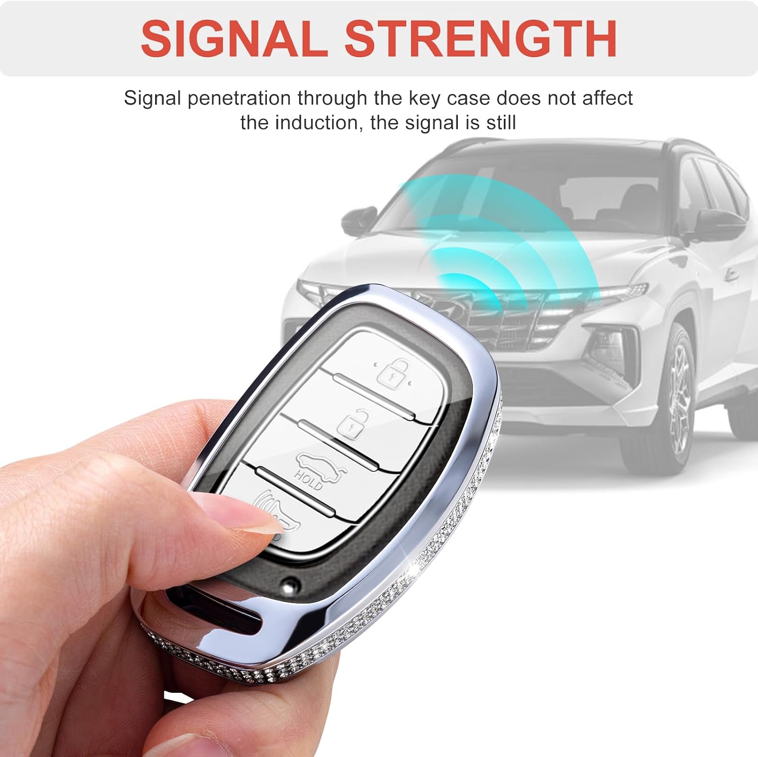 for Hyundai Elantra Key Fob Cover with Keychain Genuine Leather Crystal Key Case Protector Compatible with 2021 2020 2019 Hyundai Elantra Ioniq Sonata Tucson Elantra GT (Model1, Black)