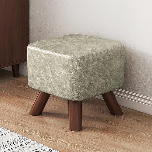 Miniatura 11 de Taburete otomano pequeño con patas de madera, taburete ligero e impermeable de cuero cambiador de zapatos, taburete cuadrado que ahorra espacio,