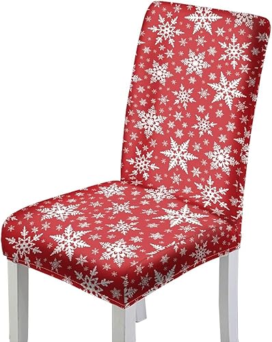 HUGS IDEA Juego de 2 fundas para sillas de comedor con diseño de copos de nieve para sillas de cocina, lavables, fundas para sillas de comedor