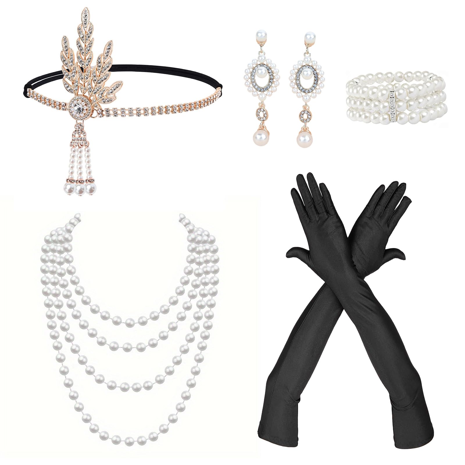 SNBUHA 5 Pcs 1920s Accessories for Women Great Gatsby Accessories for Women Fashion Roaring 20's Costume, with Headwear