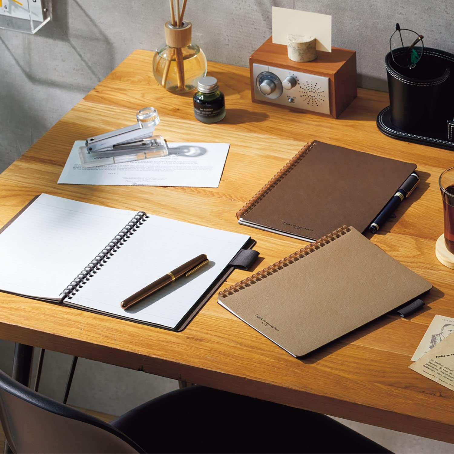 Lihit Lab N2993-9 Open Ring Notebook, Synthetic Leather, A5, Brown