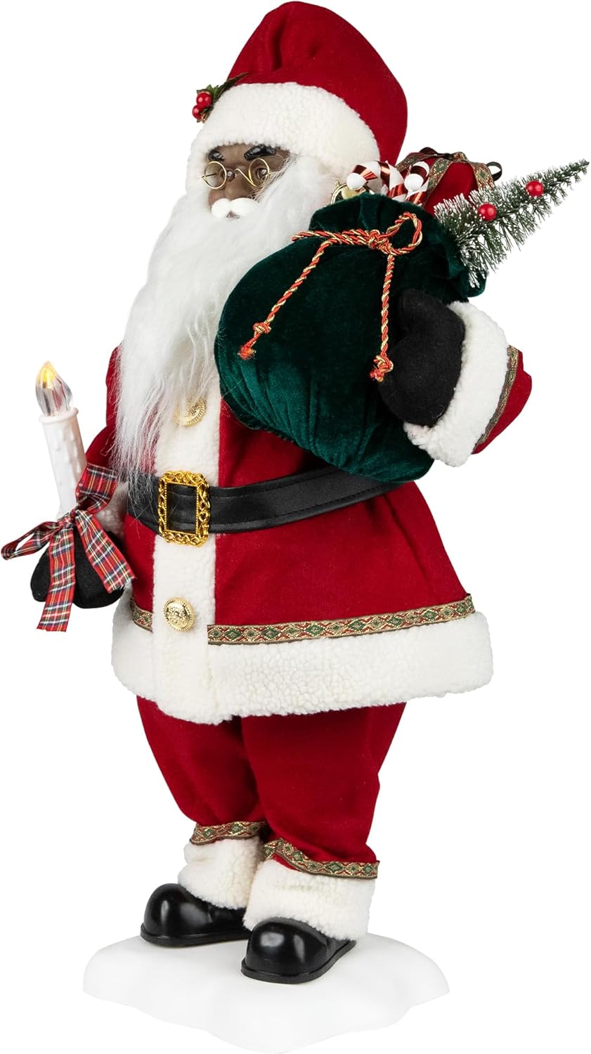 Northlight African American Animated and Musical Santa Claus with Candle Christmas Figure - 2'