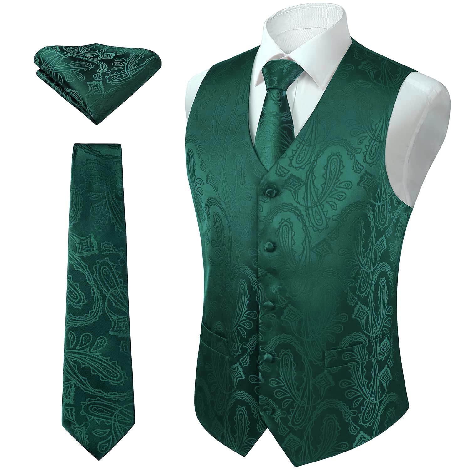 Enlision Gilet Homme Paisley Mariage Gilet de Cravate et Pochette Ensemble Classique Gilet pour Homme Costume sans Manche pour Fête