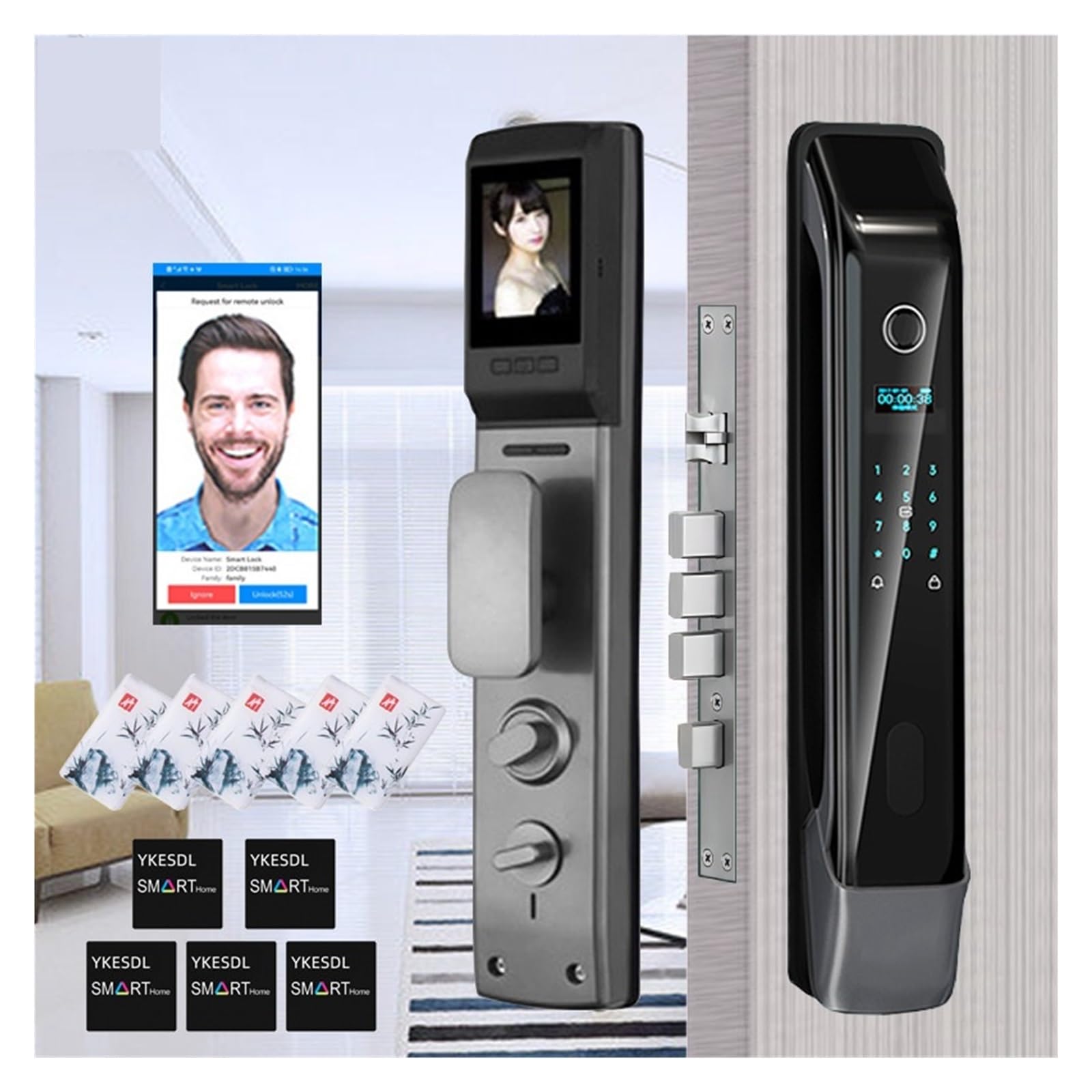 Serratura Smart, Serrature Elettroniche Con Password Digitale APP Il Telecomando Sblocca La Serratura Automatica Intellinte Con Impronta Digitale Con Fotocamera ,Smart Lock Facile da Installare(K1P-Br