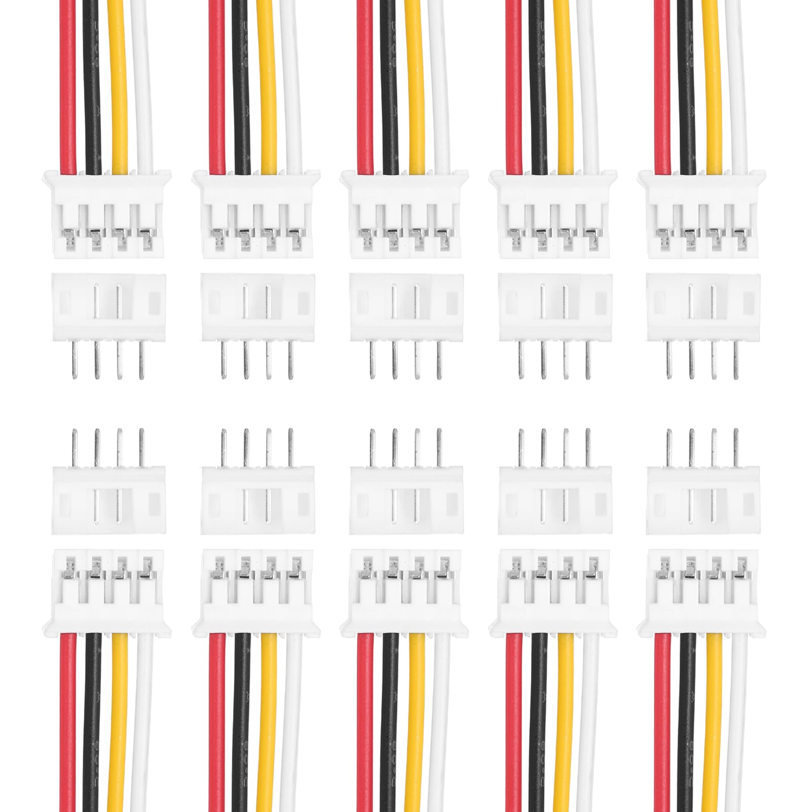 sourcing map 20Pcs PH 2.0mm 4 Pin Single Head Male Connector Plug with 26 AWG 100mm Wire Cable Female Motherboard Connector for Speakers,LED Light Strips