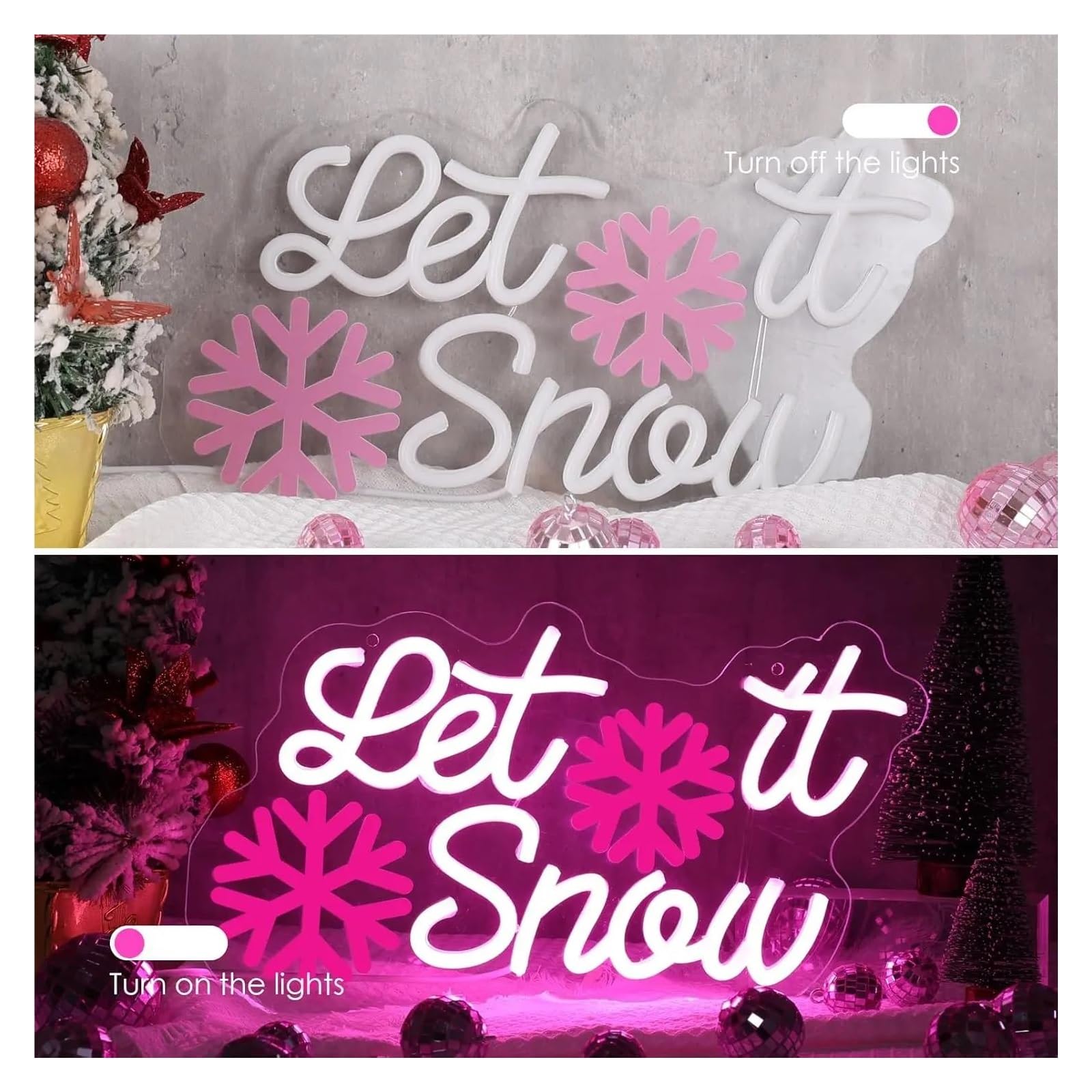 Luces de neón Letrero De Neón Let It Snow Con Luz LED USB Regulable Y Alimentación Por USB Para Dormitorio, Fiesta, Bar, Hogar, Oficina, Decoración, 42cmx24cm