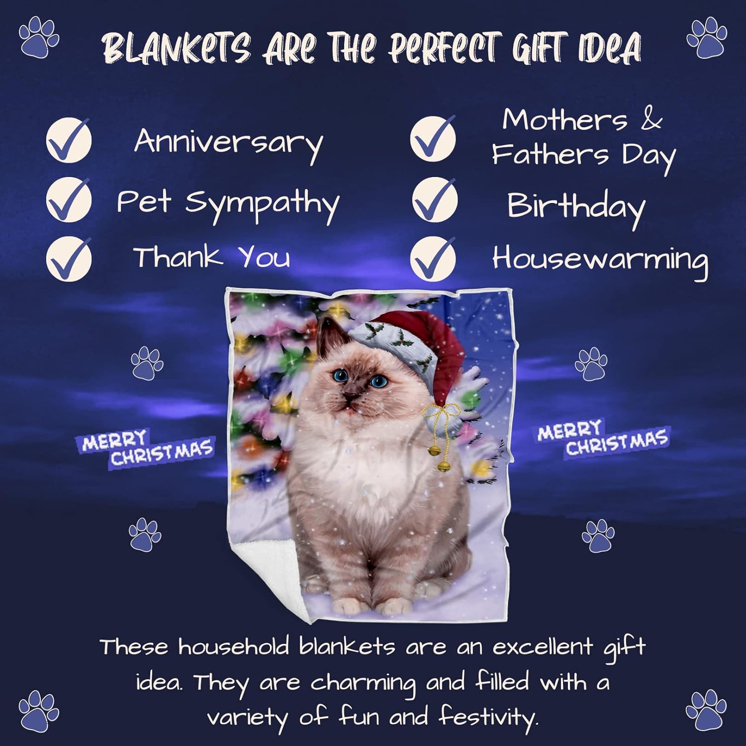 Doggie of the Day Ragdoll Cat Blanket - Christmas Winterland Wonderland - Super Soft & Warm Pet Theme for Sofa or Bed, Warm Fleece, Sherpa or Woven Material, BLNKT89261 (50x60 Woven)