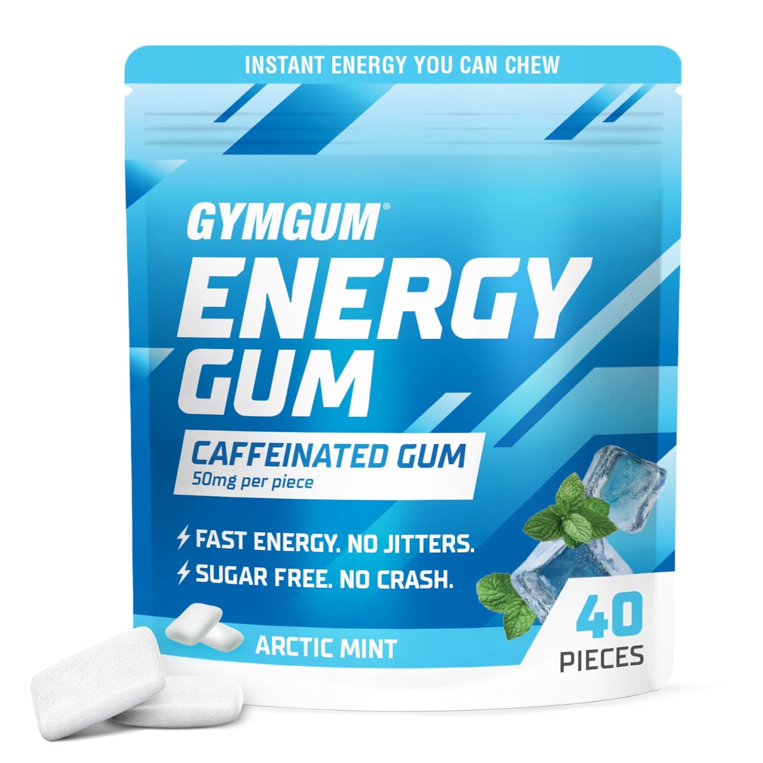 GYMGUM Energy Caffeine Gum Chicle Arctic Mint Sin Azúcar 40 Unidades