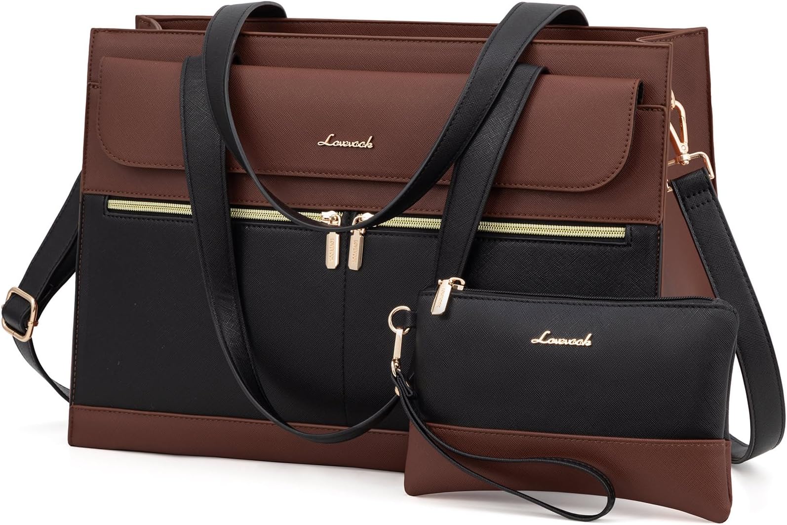 Laptop Bag for Women, Black- Brown