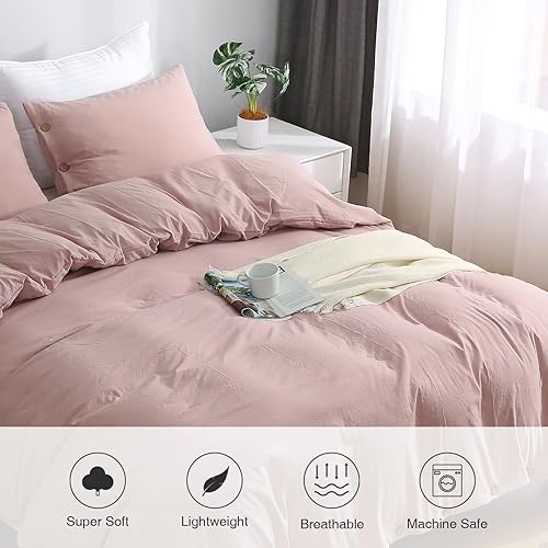 Miniatura 4 de APSMILE Juego de funda de edredón tamaño Queen color lila bruñido, 3 piezas con 1 funda de edredón de 90 x 90 pulgadas y 2 fundas de almohada (sin