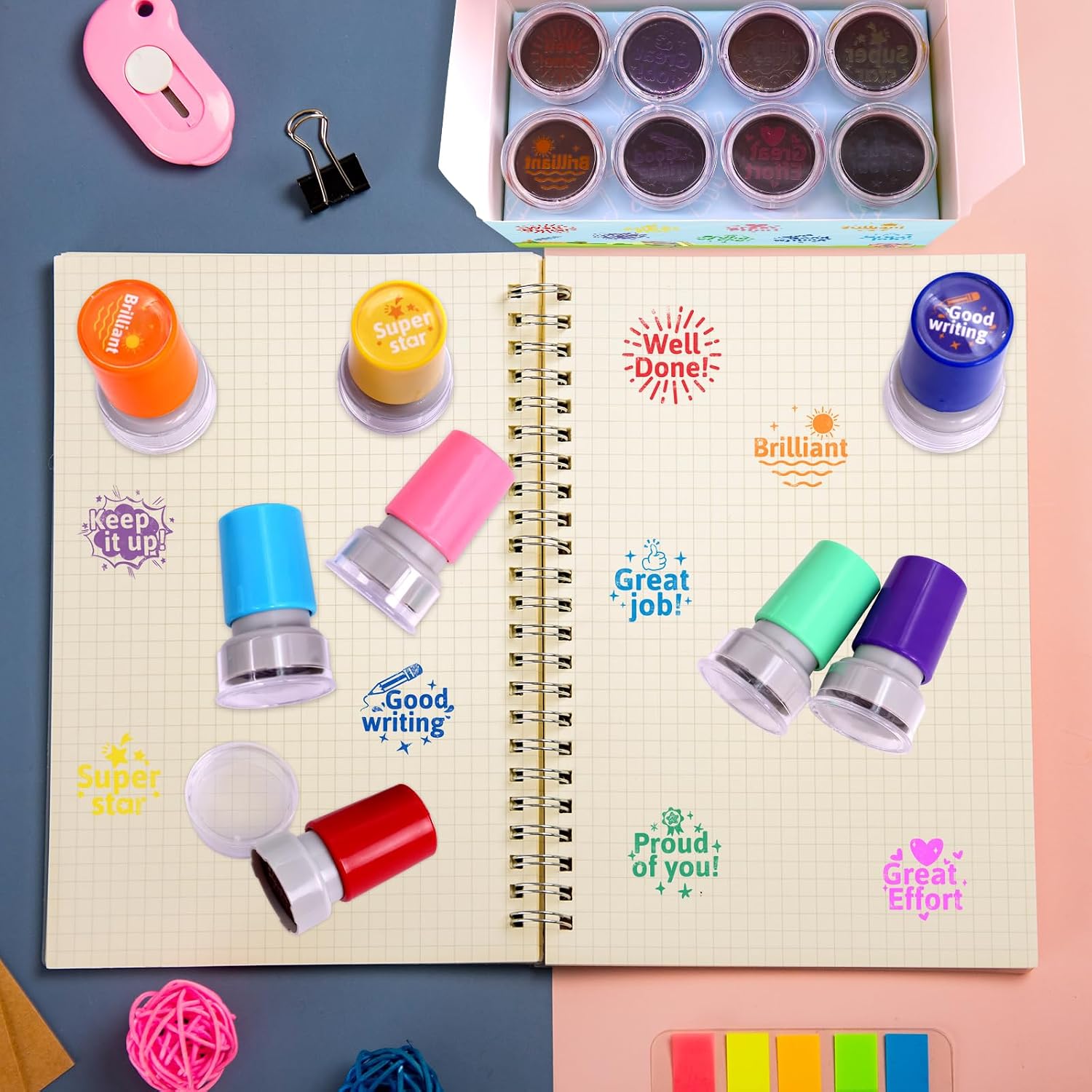 Fancy Land Teacher Stamps for Classroom Grading Stamp Teacher Supplies 8Pcs image 3
