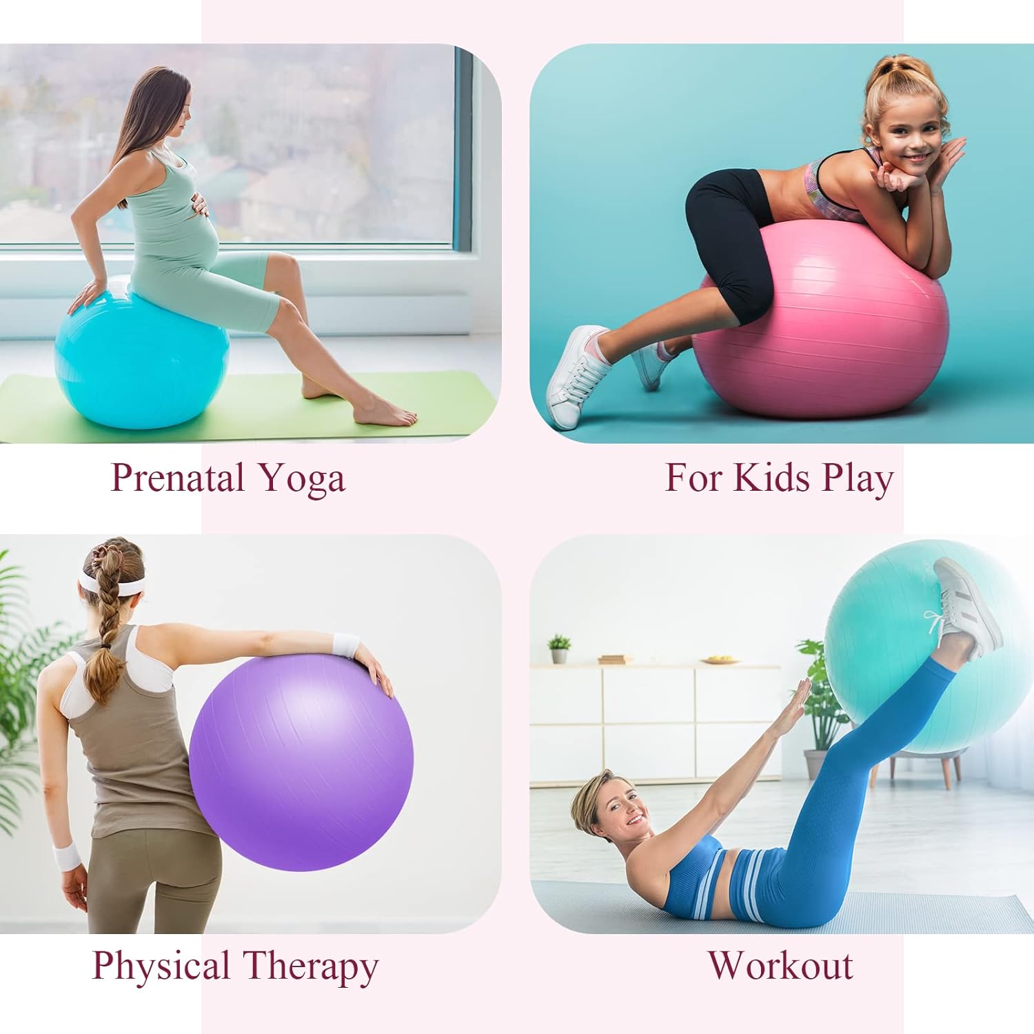 Honoson 3 Pcs Exercise Yoga Ball Large Pregnancy Fitness Ball Chair Multiple Sizes for Office Home Labor Gym Birth Balance, 55/65/75cm