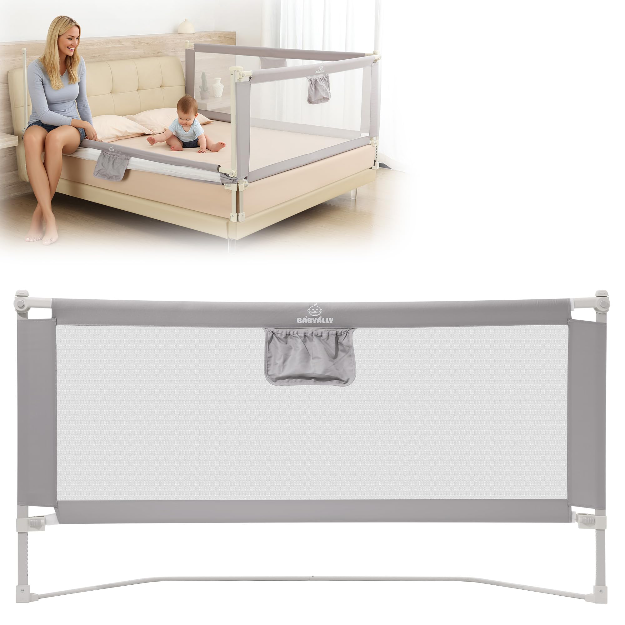 Barrera de 160cm para Cama, Barrera de Seguridad Niños, Barandilla Cama Niño Legable y Portátil