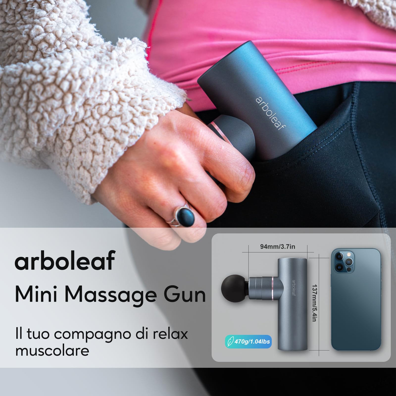 arboleaf Pistola Massaggio Muscolare con Riscaldatore e Raffreddatore, Pistola Massaggiante Mini Massage Gun Leggero a 3200 Giri/Minuto per il Rilassamento Muscolare, Batteria USB-C