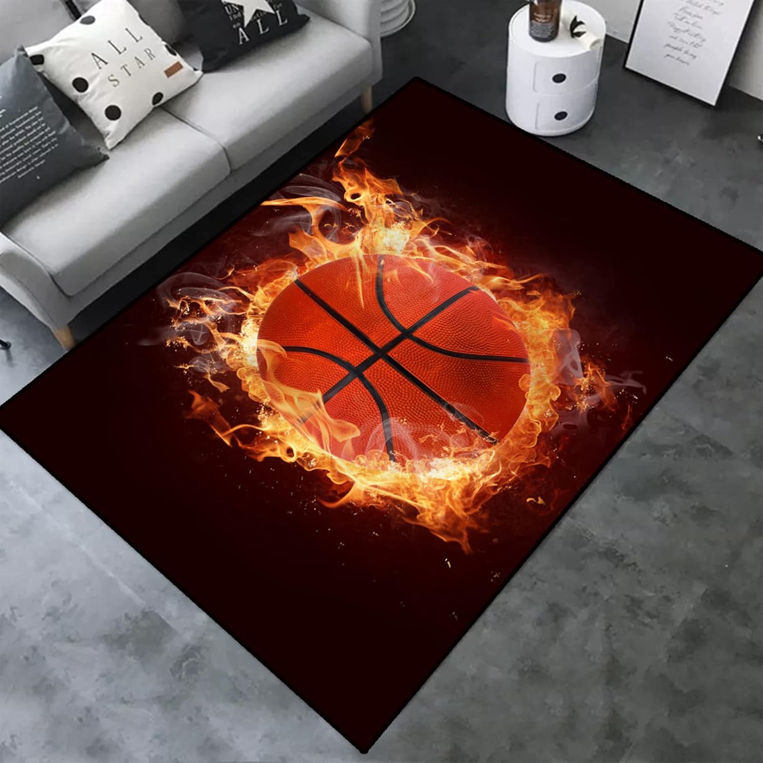 Basketball Fire Large Area Rug - 3D Dunk Graphic Carpet for Sofa, Door, Kitchen, Bedroom, Playroom - Non-Slip Mat (39.4" x 62.9"(100cmX160cmX1.2cm))