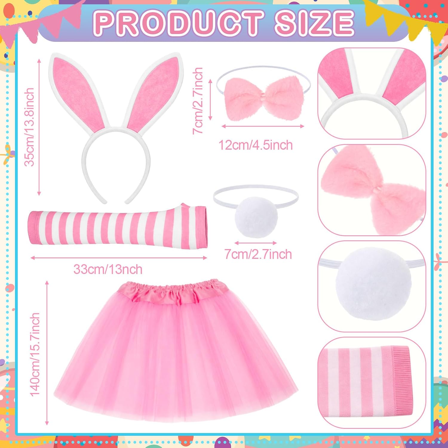 3 Set Easter Bunny Headband Costume Set with Bowtie Tail and Tutu Skrit, Cute Bunny Cosplay for Women Easter Dress Up Party Supplies