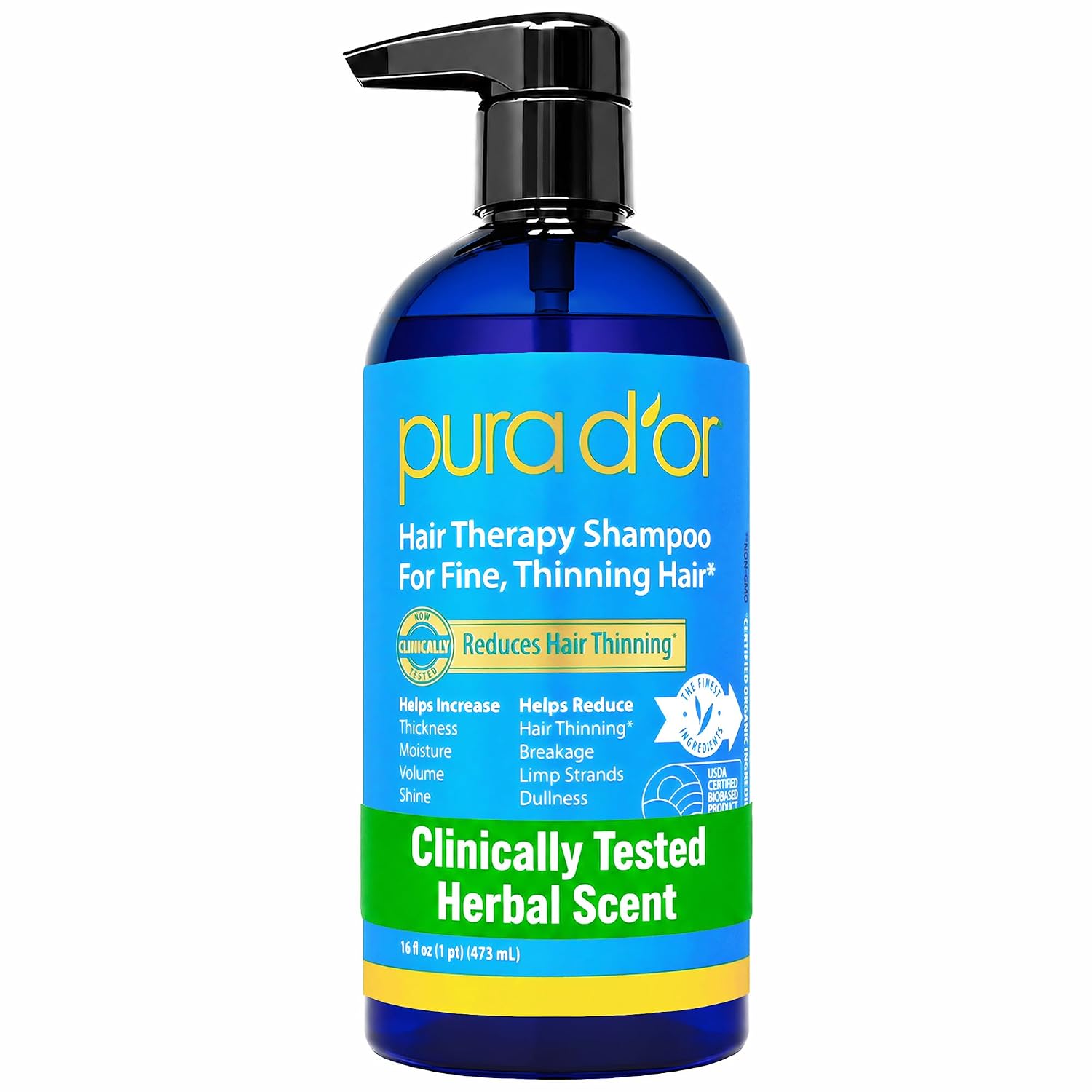 PURA D'OR Hair Thinning Therapy Biotin Shampoo ORIGINAL Scent, 16oz