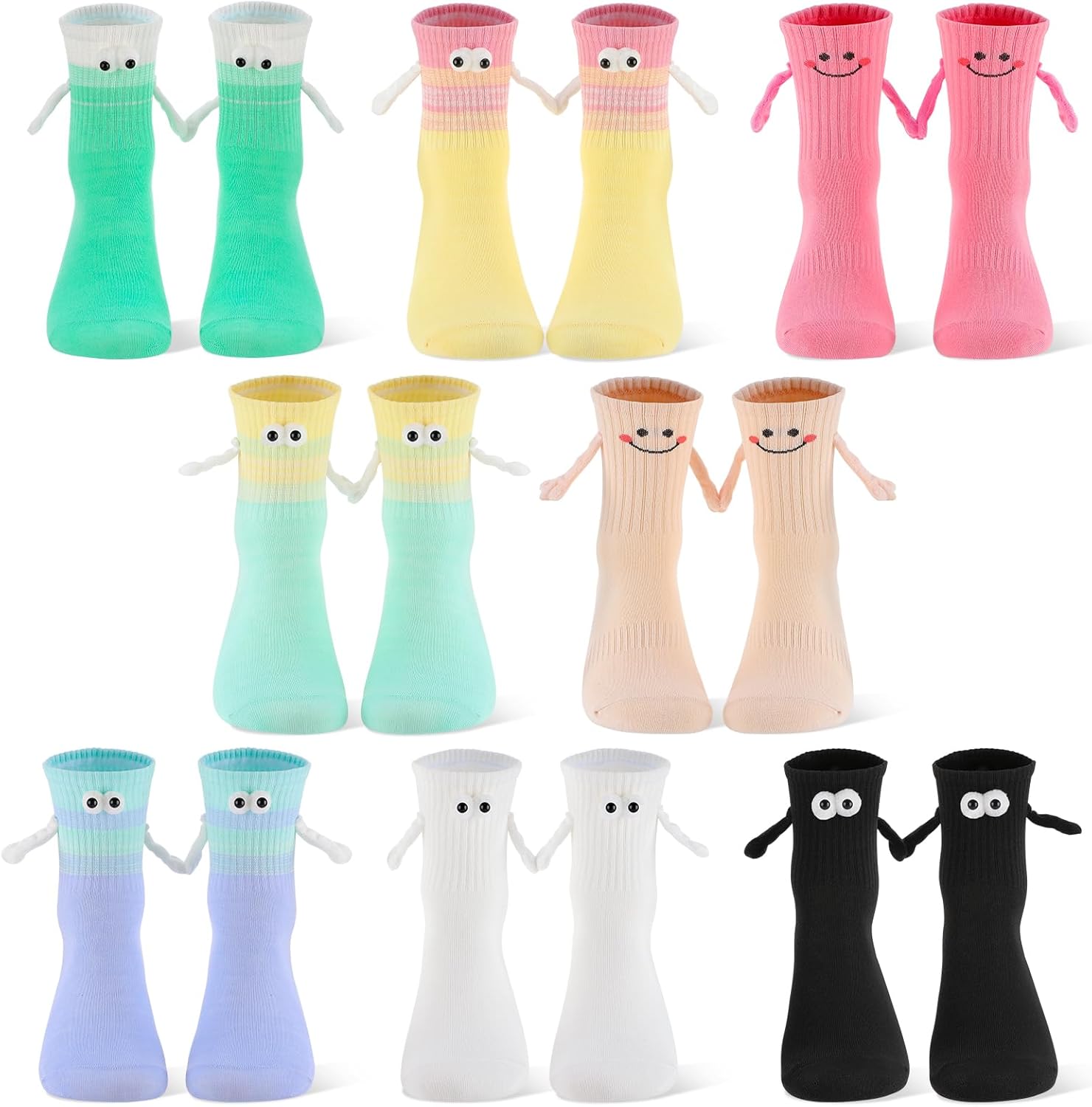 8 Pairs Magnetic Hands Holding Socks Funny Couple Socks Cute Birthday Gifts Crazy Christmas Gifts (Multicolor)