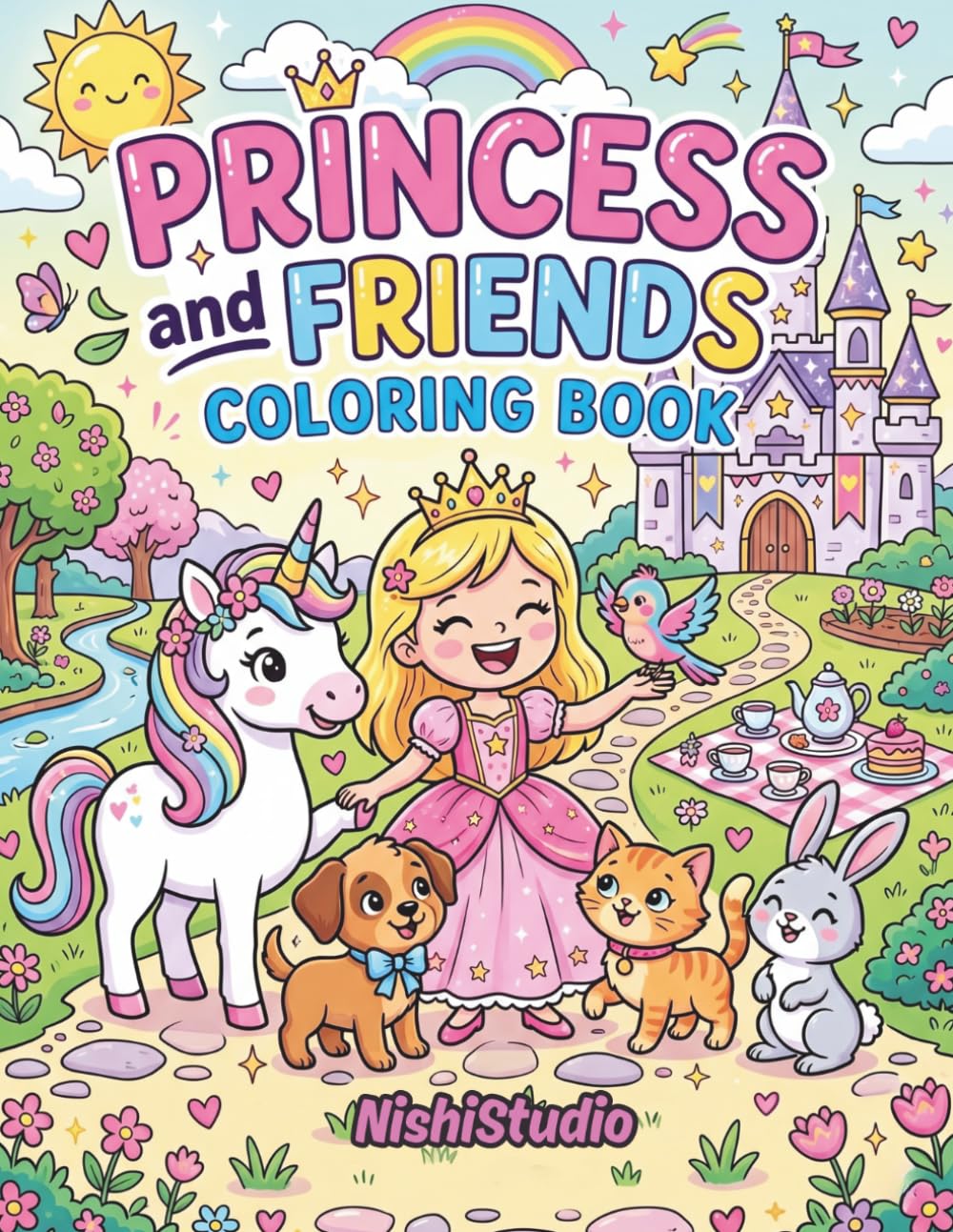 Princess and Friends Coloring Book for Kids: Cute Royal Adventures, Magical Castles, Unicorns, Tea Parties, and Friendship Fun for Ages 5+ (Kids Coloring Books)