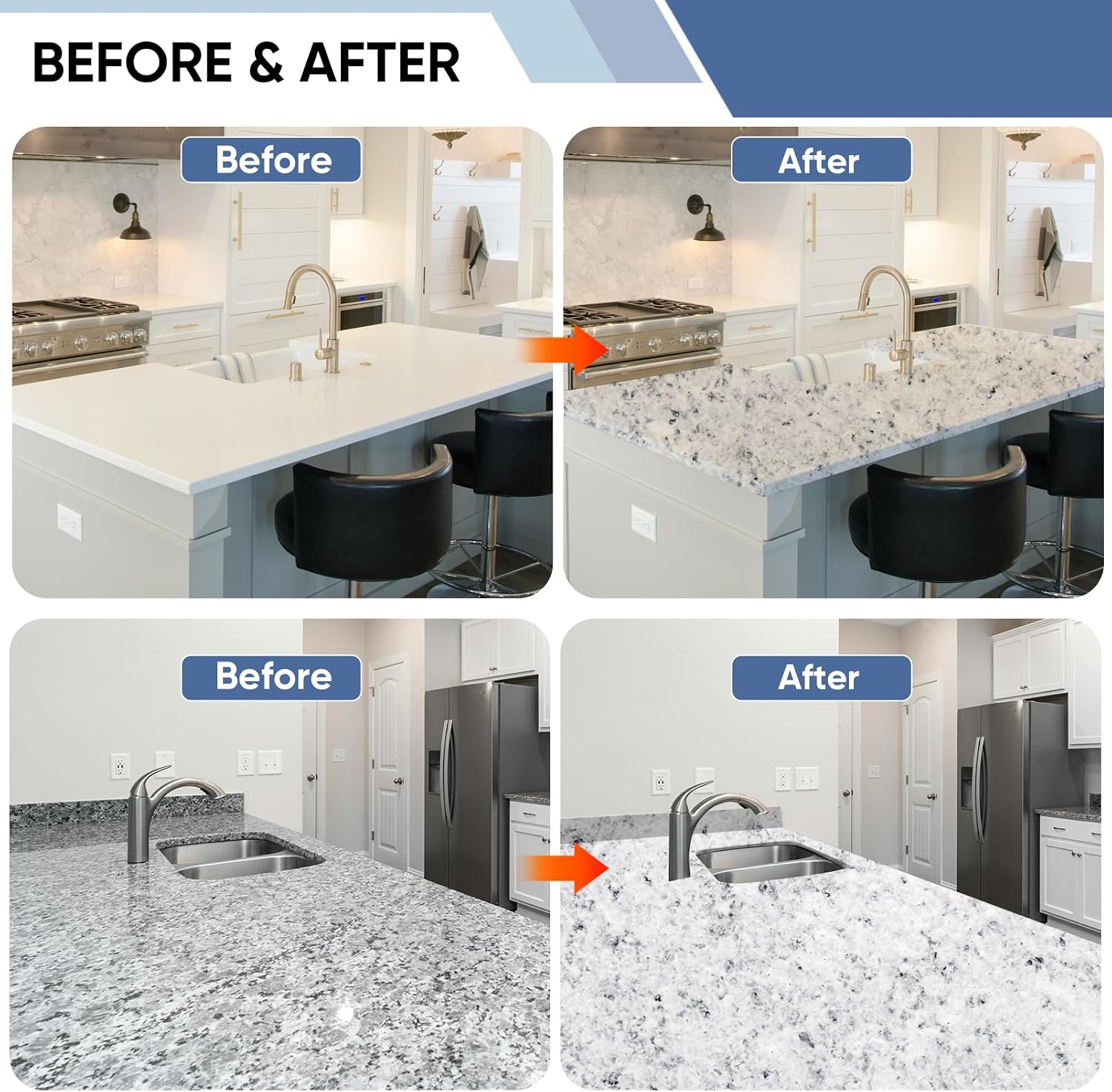 Epoxy Countertop Paint Refinishing Kit for Kitchen Bathroom Glossy Coating for Marble Granite Laminate Ceramic Tile, Cover 40 sq.ft, Granite White