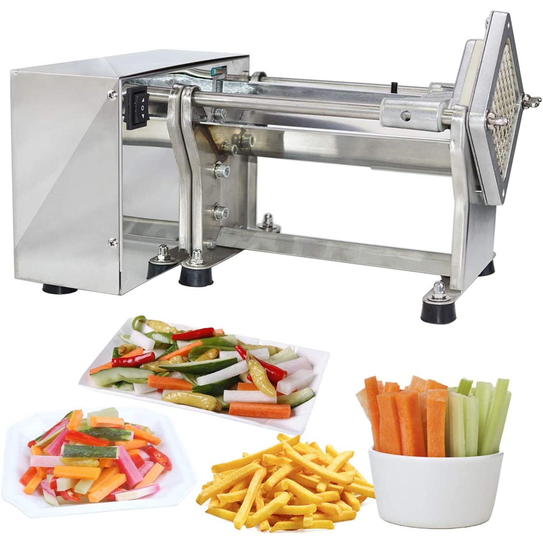 asdchZen Electric French Fry Cutter With 6Mm 10Mm 13Mm Blade Potato Chip Cutter Machine Stainless Steel Electric Potato Cutter, French Fries Cutter For Home And Commercial Use